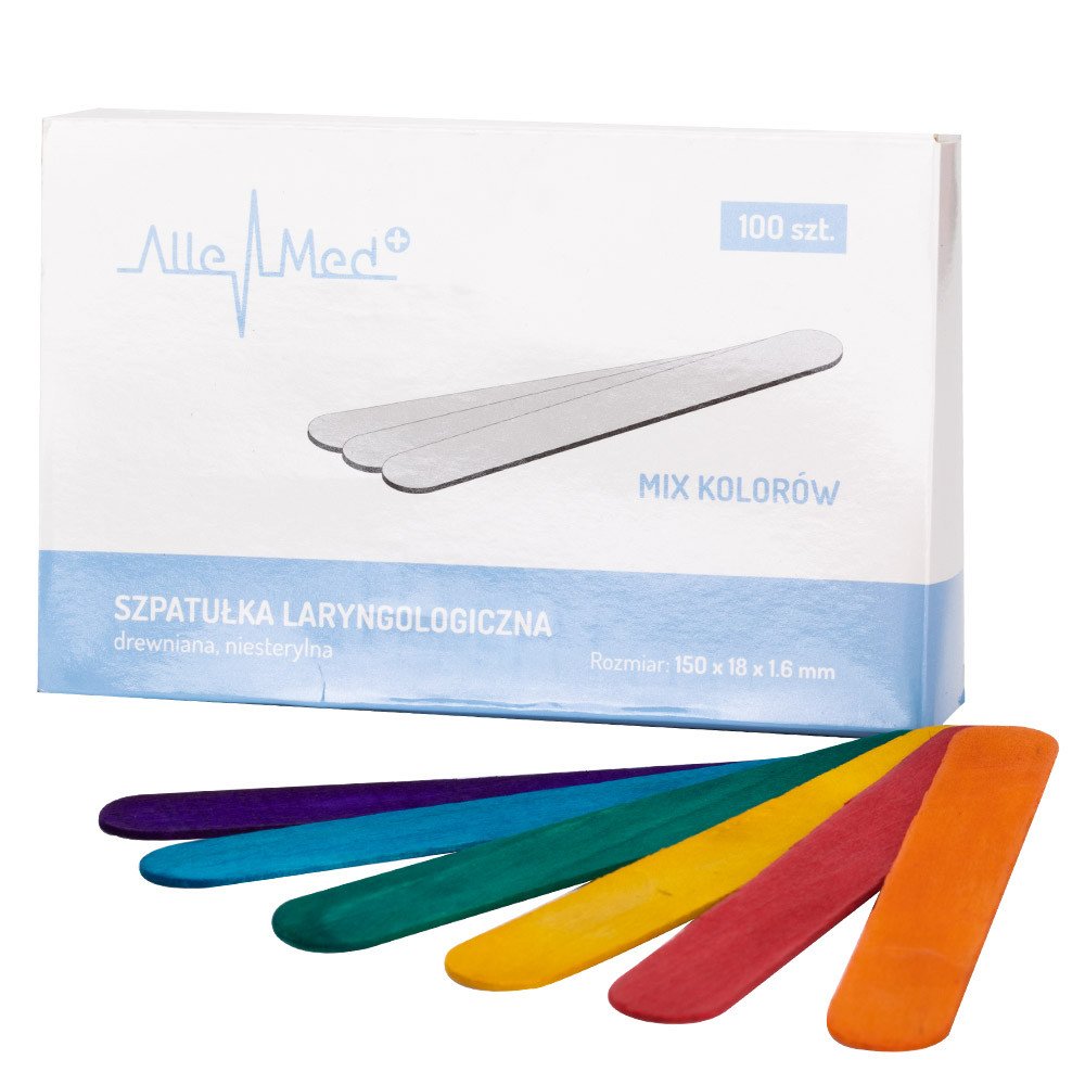 2025/10/1000131777.jpg Jednokratne drvene ORL špatule za depilaciju i depilaciju AlleMed 100 kom. Miks boja - Image 1